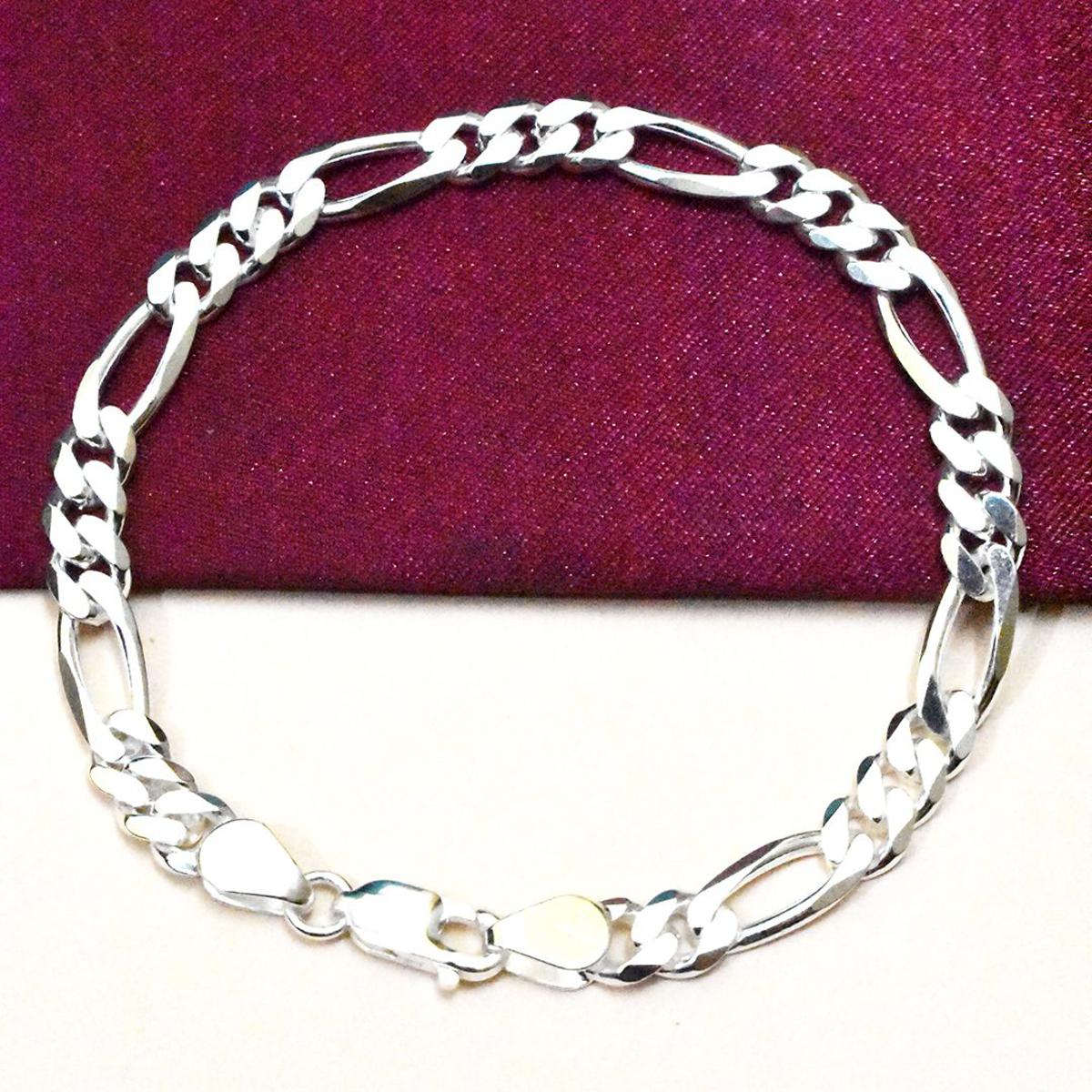 Silver Curb Bracelet Junction Link Chain Mens Wide Solid For Man-Boys