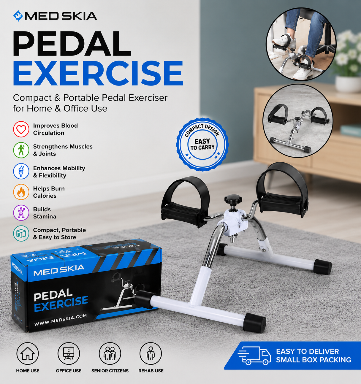 DAN TECHNOLOGY Whisper-Quiet Pedal Exerciser | Foldable Mini Bike for Arm, Leg, Recovery & Cardio Training