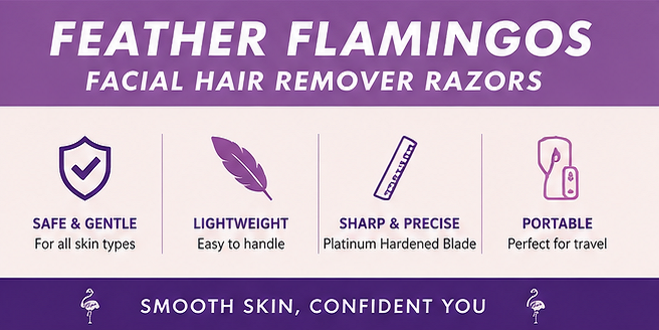 Original Japanese Pack Of 3- Feather Flamingo Facial Razor for Face, Eyebrows & Body shaving | 3-Piece Facial Touch-up Razor | Flamingo Facial Razors for Face, Eyebrows & Body Hair Removal
