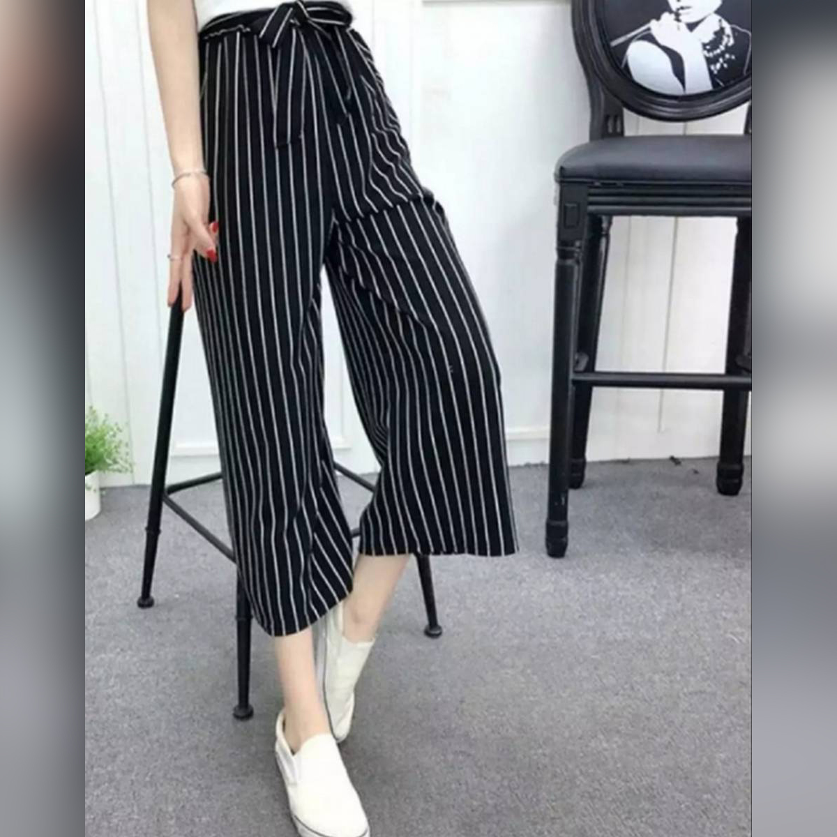 black elastic trousers