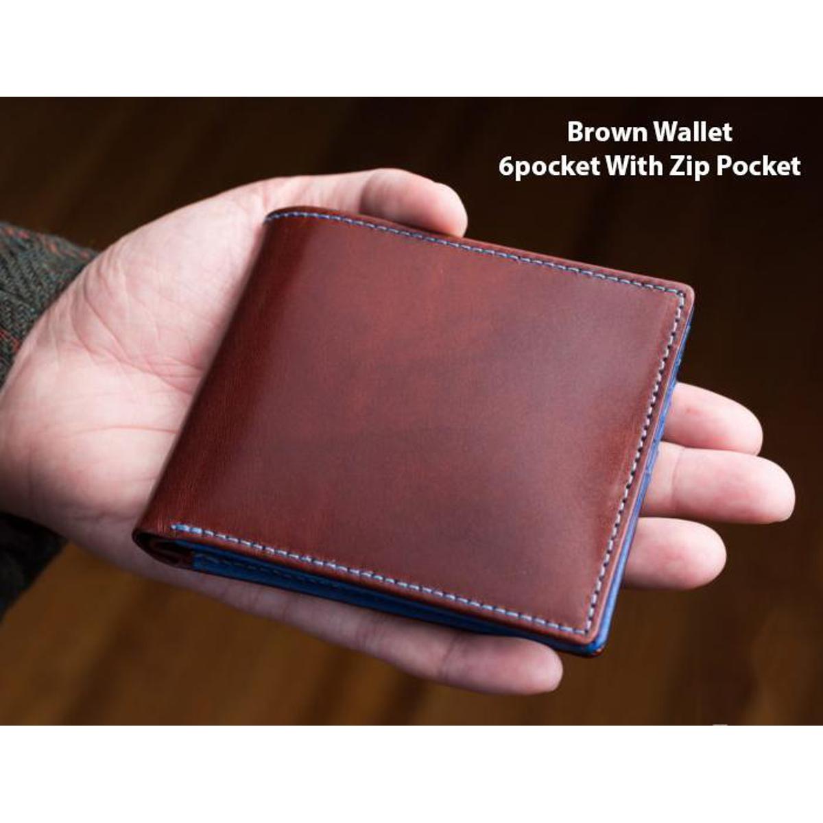 Brown Wallet For Men 6 pocket with 1 Zip Pocket
