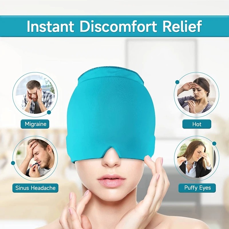 Migraine Relief Hat Headache Hat Gel Hot Cold Therapy Ice Cap For Relieve Pain Sleep Aid & Head Massage Tool Reusable Headache Cap for Men & Women