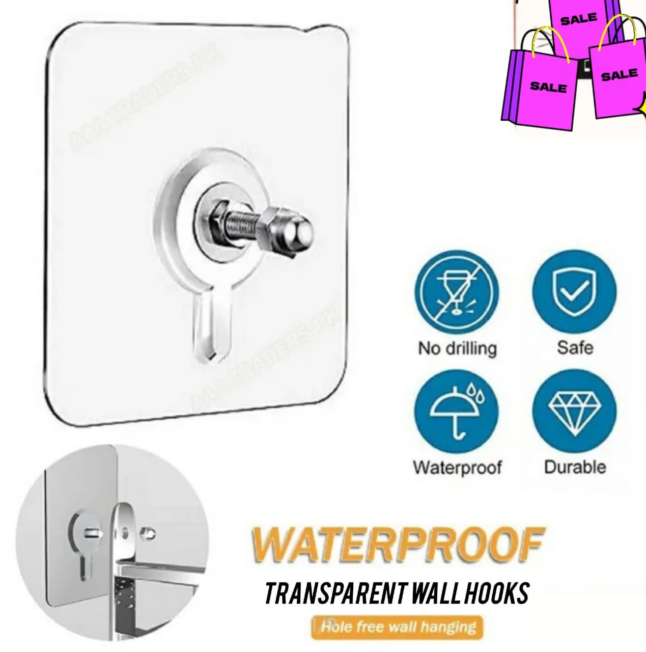 Pack of 1, 2, 4, 5, 10, 20 Pcs Self-Adhesive Screw Hook Stickers Heavy Duty Drill and Nail Free Sticky Suction Cup Wall Hanging Hooks Transparent Punch Free No Scratch Strong Ceiling Hanger Hook Sticker Self-Adhesive Hook High Quality self adhesive hook