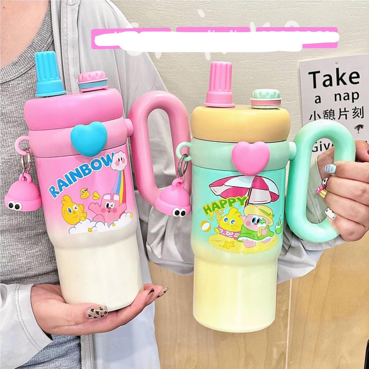 Imported 850ml 304 Stainless Steel Large Capacity Tumbler with Handle Large Ice Cup Gradient Cup with Straw for Girls and School Kids Gym and Office Use Large Tumbler for Girls Tumbler for Kids