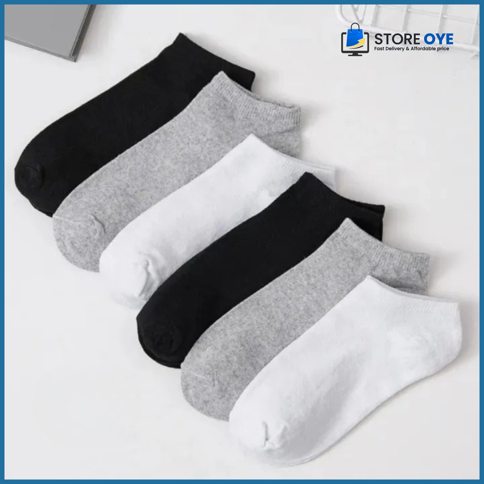 High Quality Pack of 6 Cotton Ankle Socks for Men & Women – Soft Breathable Low Cut Socks for Summer – Random Colors.