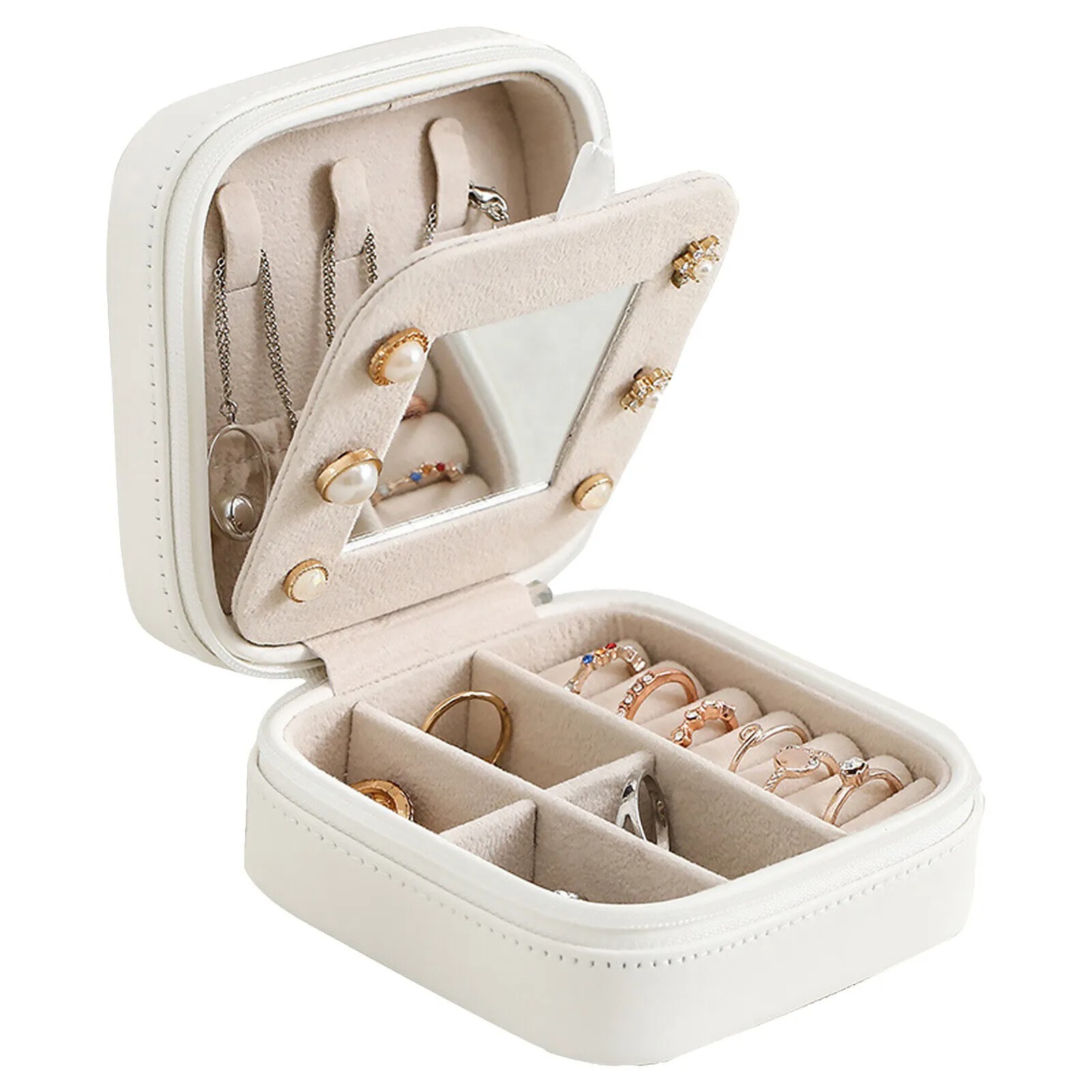 Leather Travel Jewelry Organizer Box for Women – Portable Storage Case for Hair Accessories & Rings – Classic Style – All Season
