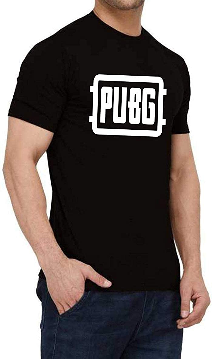 Black PUBG Printed Short Sleeves Summer Tshirts For Men