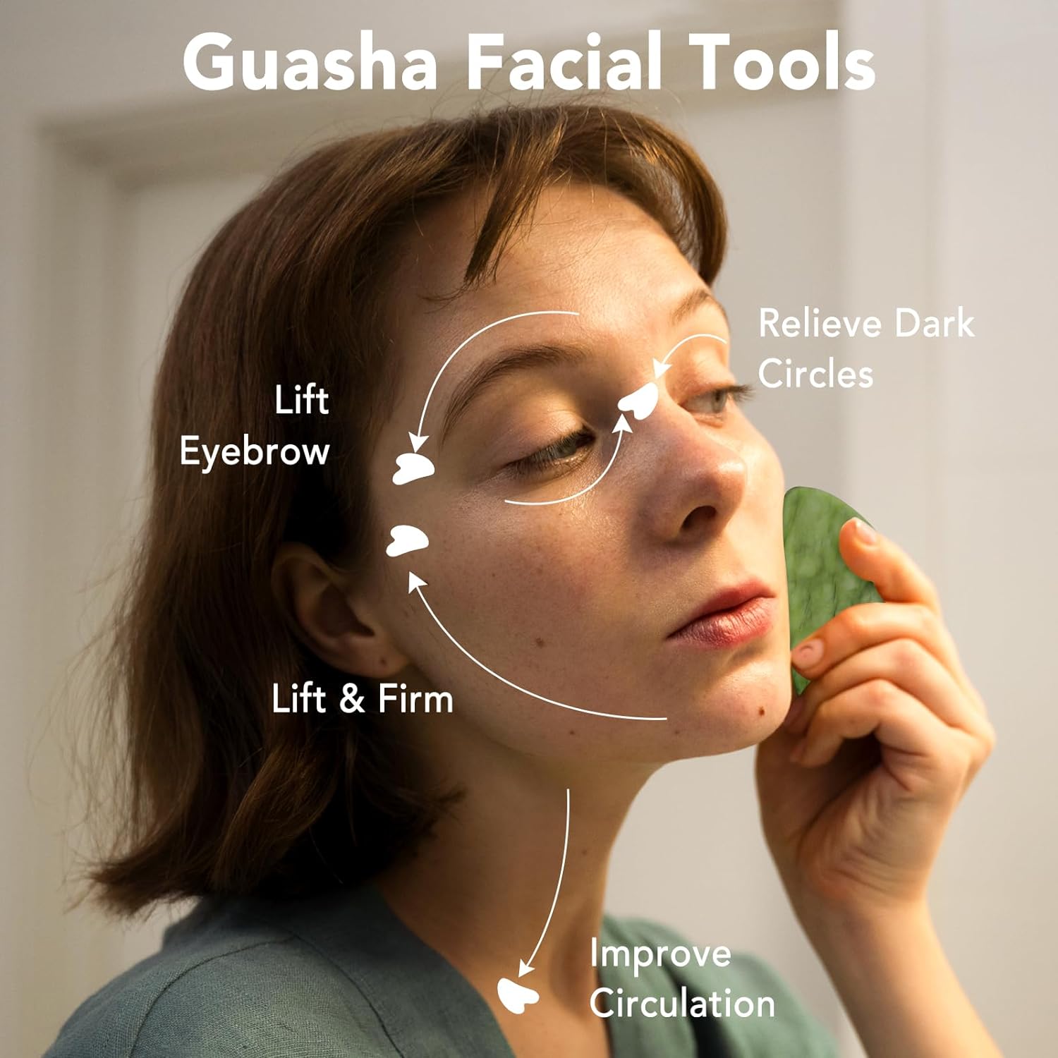 Gua Sha Facial Tools & Jade Roller Set for Skin Care, Reduce Puffiness and Improve Wrinkles, Guasha Tool for Face, Gua Sha Stone Self Care Gift for Woman Man