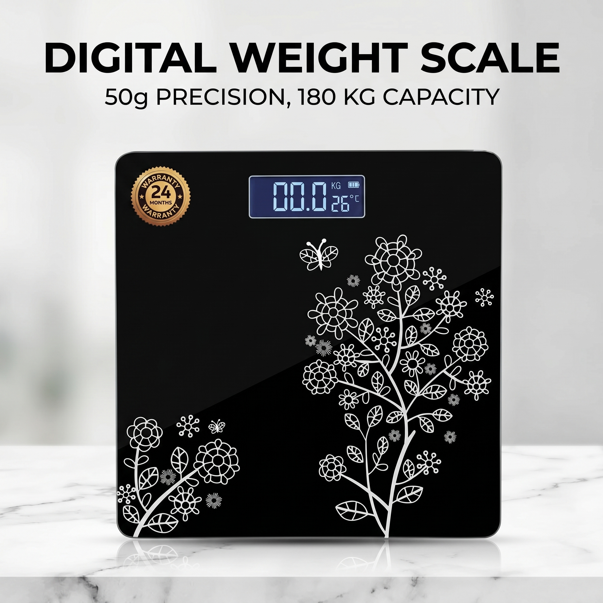 Tempered Glass Electronic Digital Body Weight Scale, Bathroom Scale 180 KG with LCD Display Weight Machine