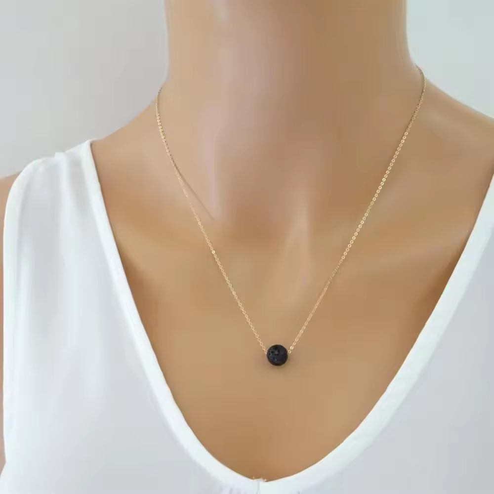 Gold Pearl Oval Simulated Stone Chain Necklace Simple Crystal Female Alloy Korean Style Noble Elegant Trendy Pendant