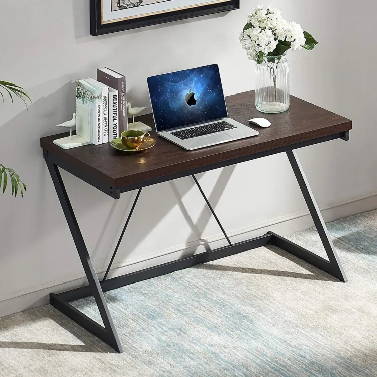 Computer Desk Z Shape Metal and Wood Z Writing Desk, Work Sturdy Table for  Home Office