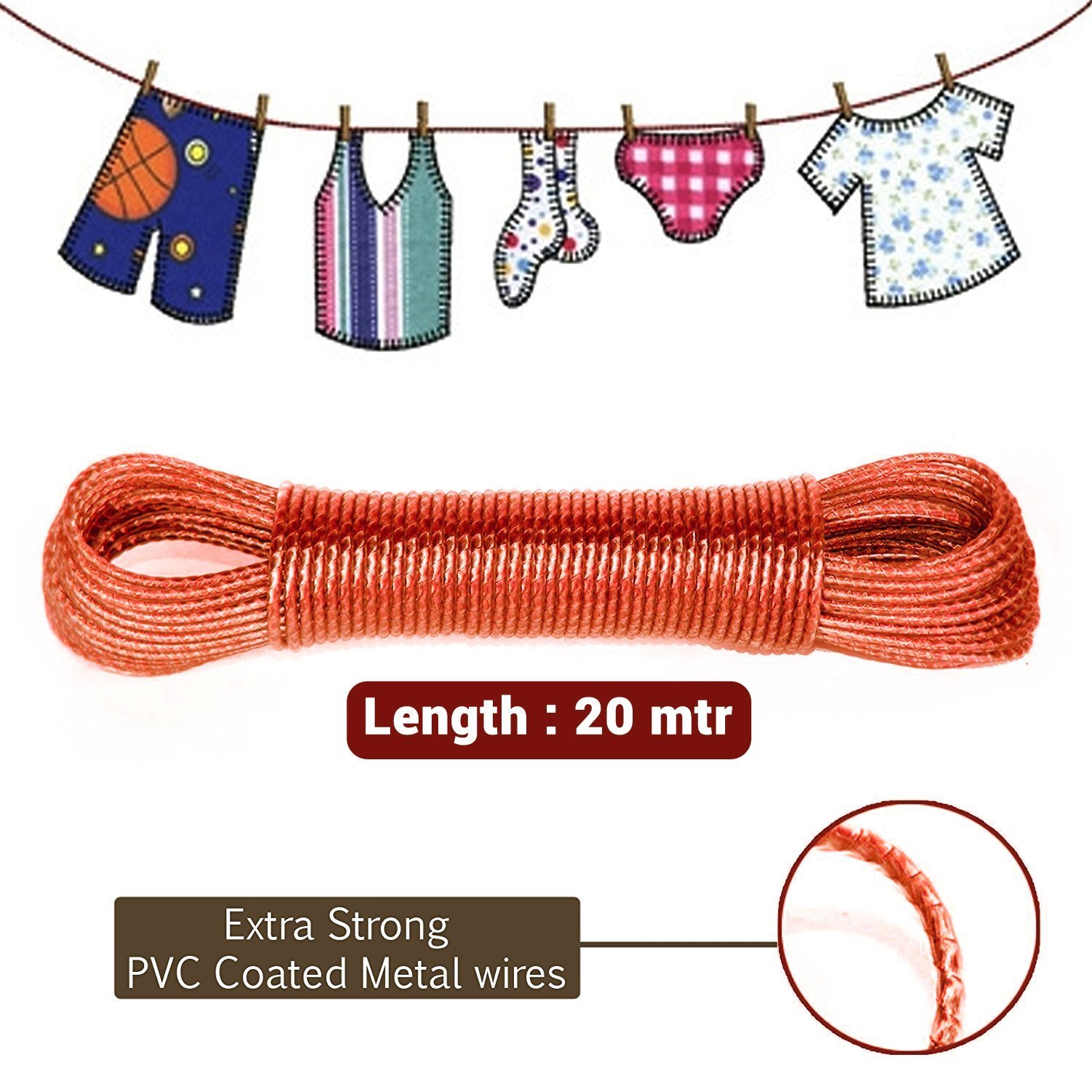 20 mteres Clothine rope, Wet Cloth Laundry Rope Pvc Coated Metal