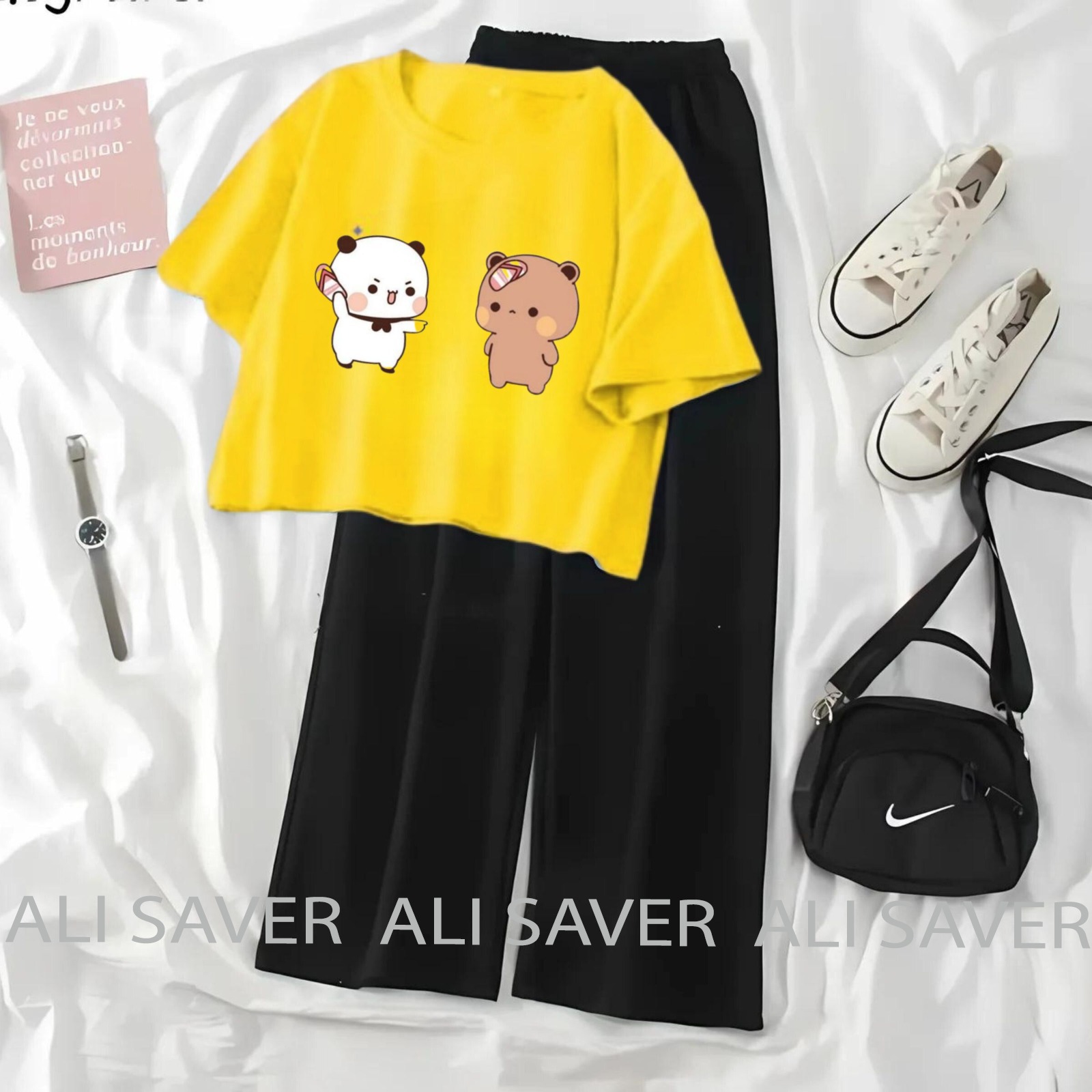 Casual Animal Print Top and Skirt Set for Girls - Cute Cartoon Character Design - Fashionable Outfit for Teens