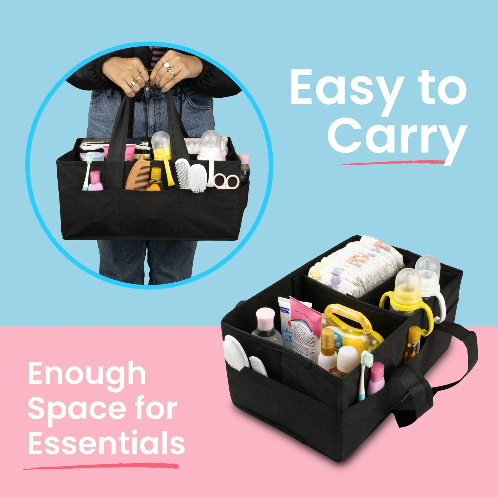 Baby Diaper Bag Caddy Organizer, Foldable Storage Bag, Elegant and Functional Baby Essentials Organizer