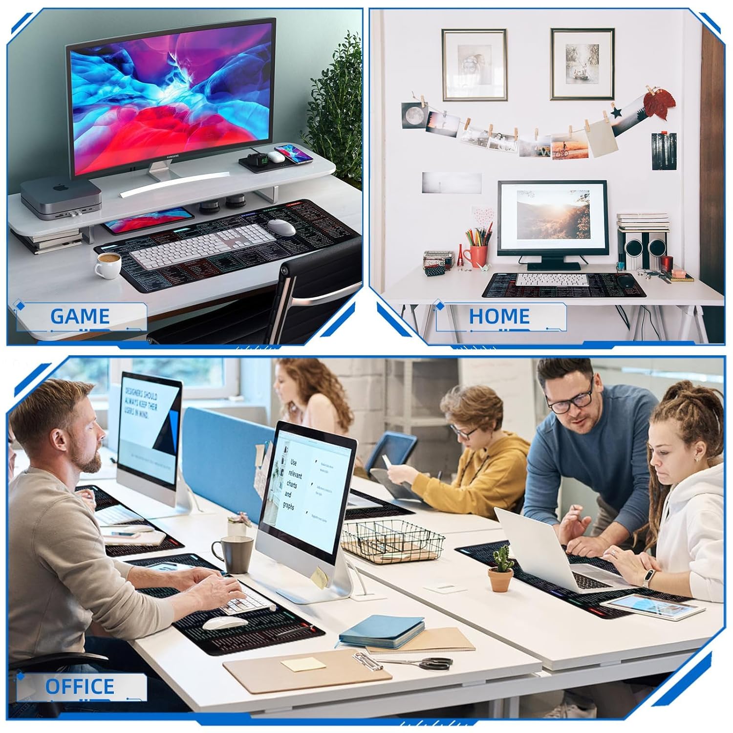 US Dealz Shortcut Formula Non-Slip Office Keyboard Mat, Large Gaming Mouse Pad Desk Mat Office Software Shortcuts Mousepad with Personalized Design by Office Users (31.5 * 11.8 inches)