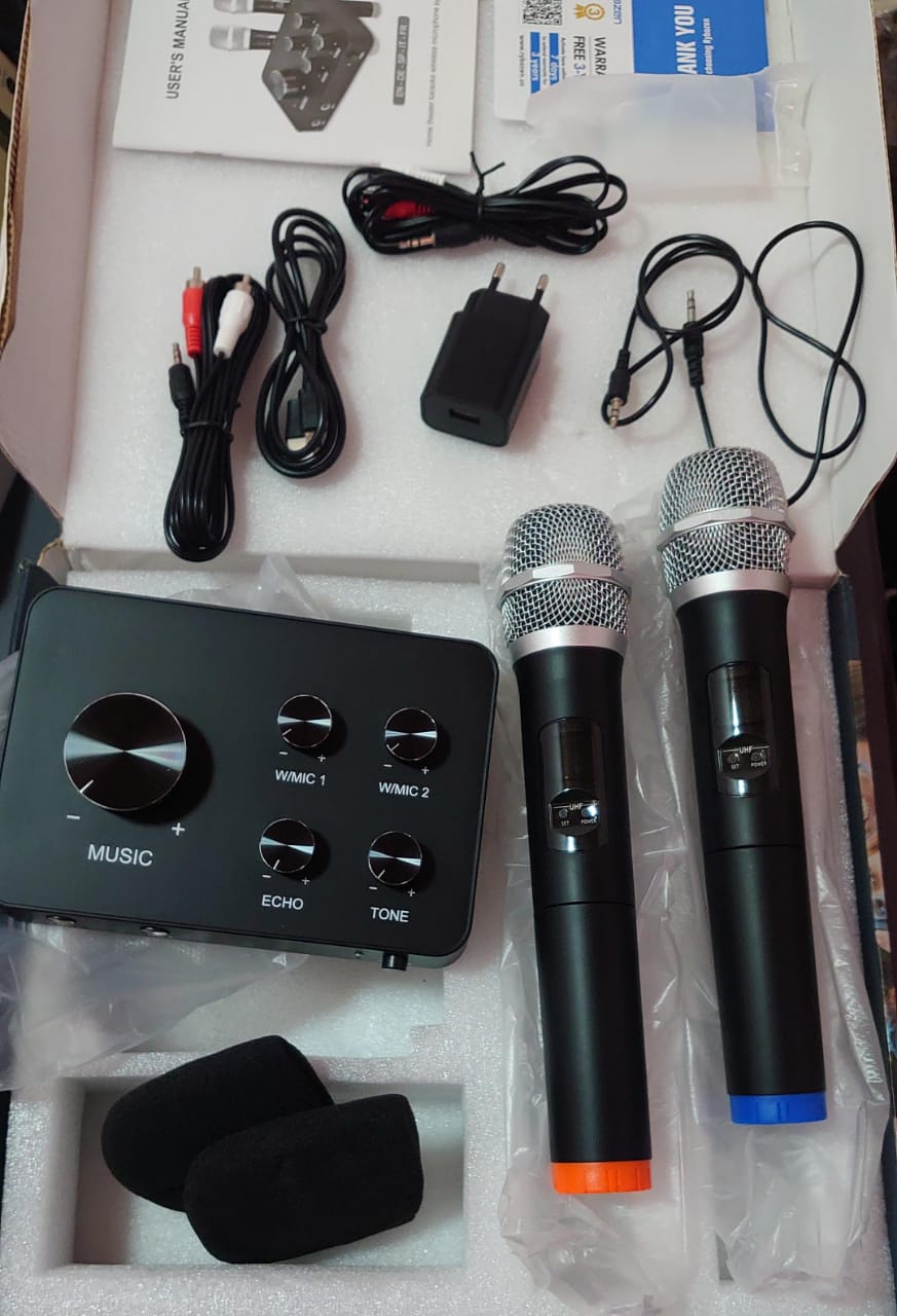 Wireless Karaoke Mixer System - 2 UHF Handheld Mics + 2 Wired Inputs, HDMI & AUX, 100 Ft Range, For TV, Speaker, Party