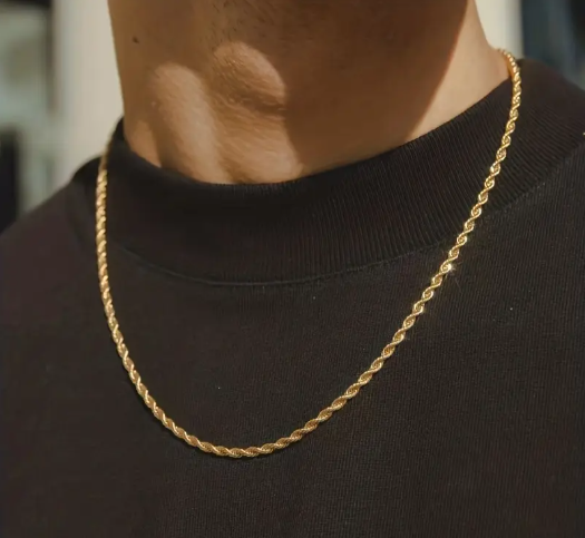 Men's Hip Hop 3mm Golden Twisted Chain, Minimalist Couple Necklace, Fashion Trendy Accessories