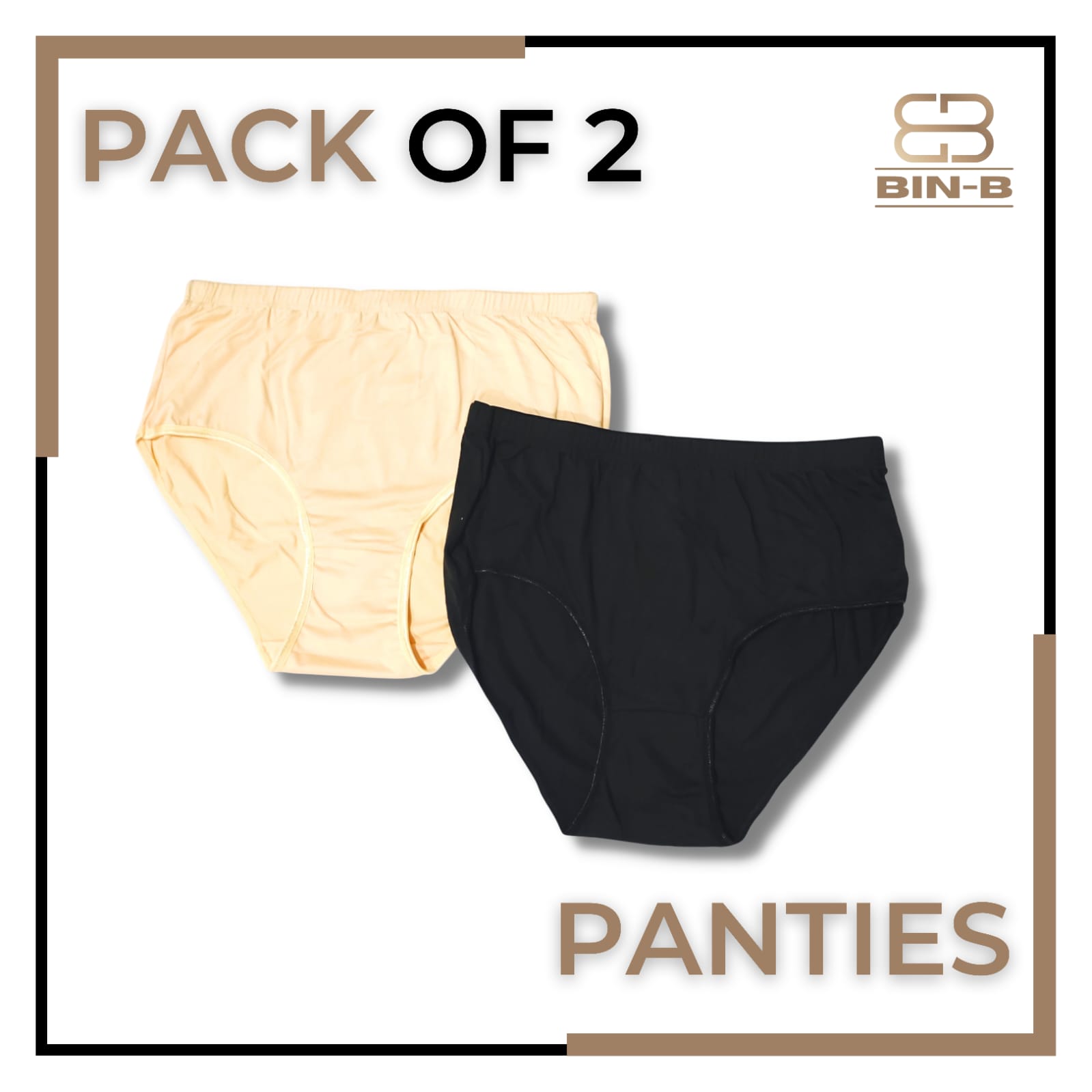 BIN-B Pack of 2 Cotton Panties for Girls Women Soft Cotton | Panties | Underware | for Girls Black-Skin Color