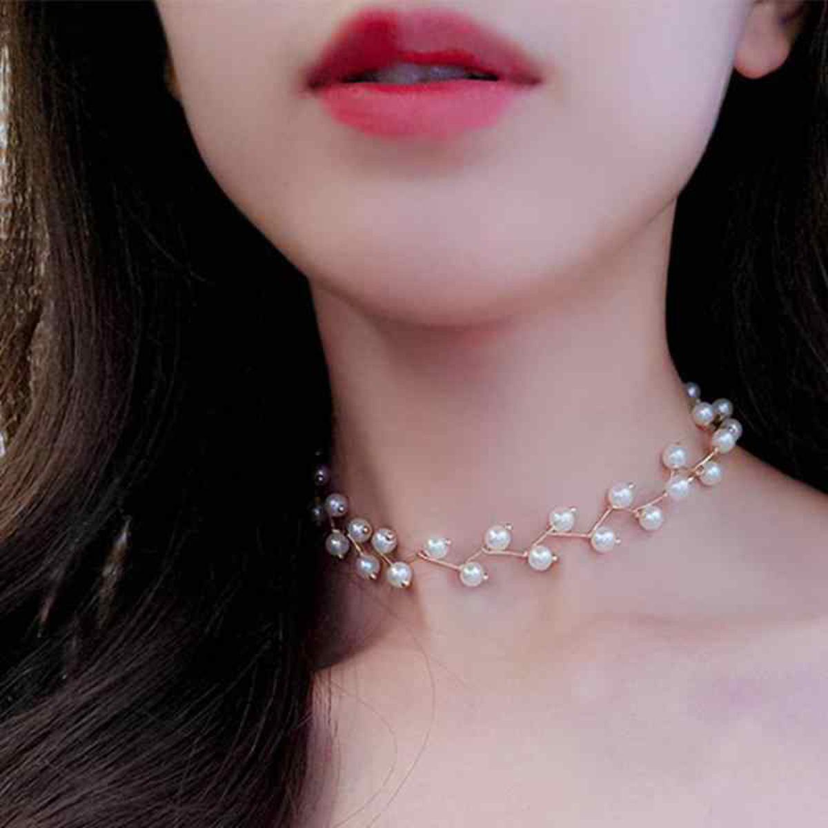 Elegant Pearl Bead Statement Necklace Women Choker Necklace for Women  E-54612