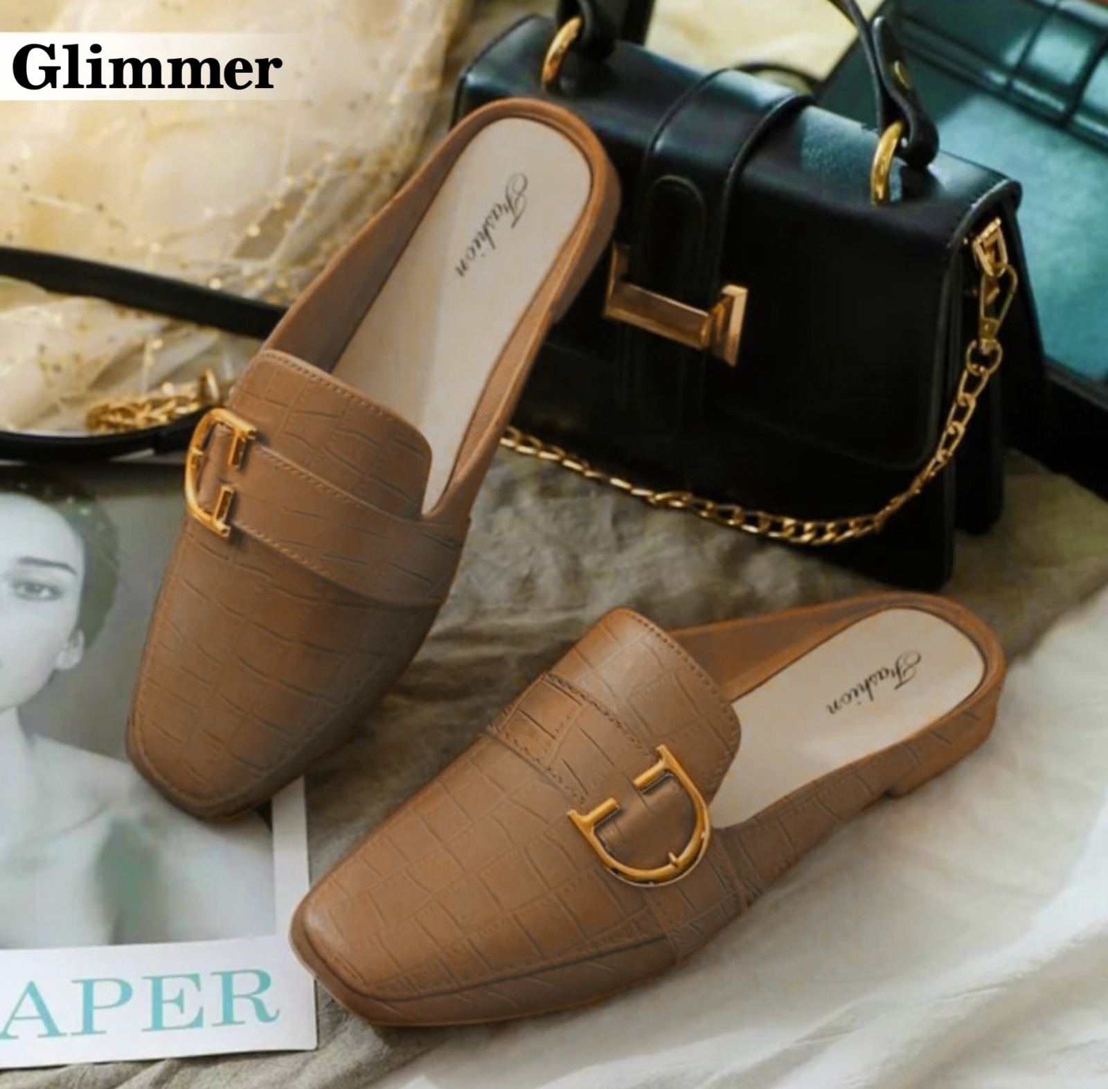 Glimmer - Rubber summers Half shoes korean style for girls | Stylish Crocodile Pattern Rubber loafers with Golden Buckle