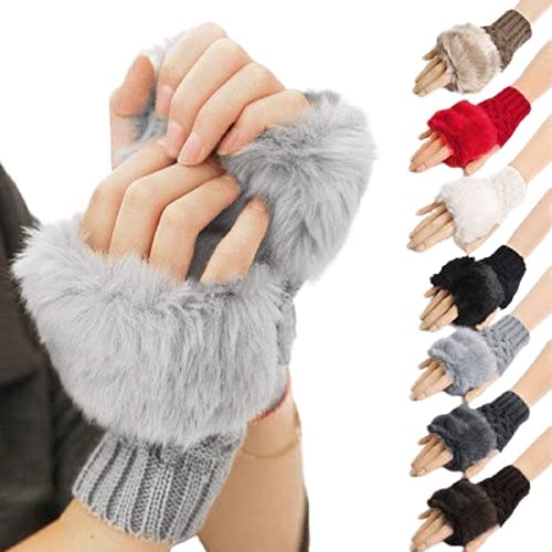 Stylish Half Finger Gloves for Women – Elegant Fur-Trimmed Mittens