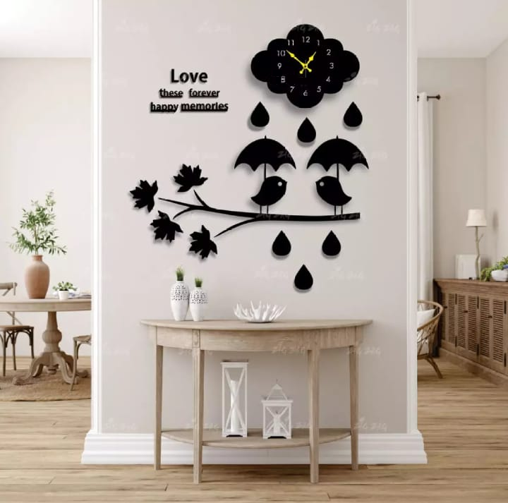 Love Birds with Umbrella Standing On Tree Branch Cloud Raining Wall ...