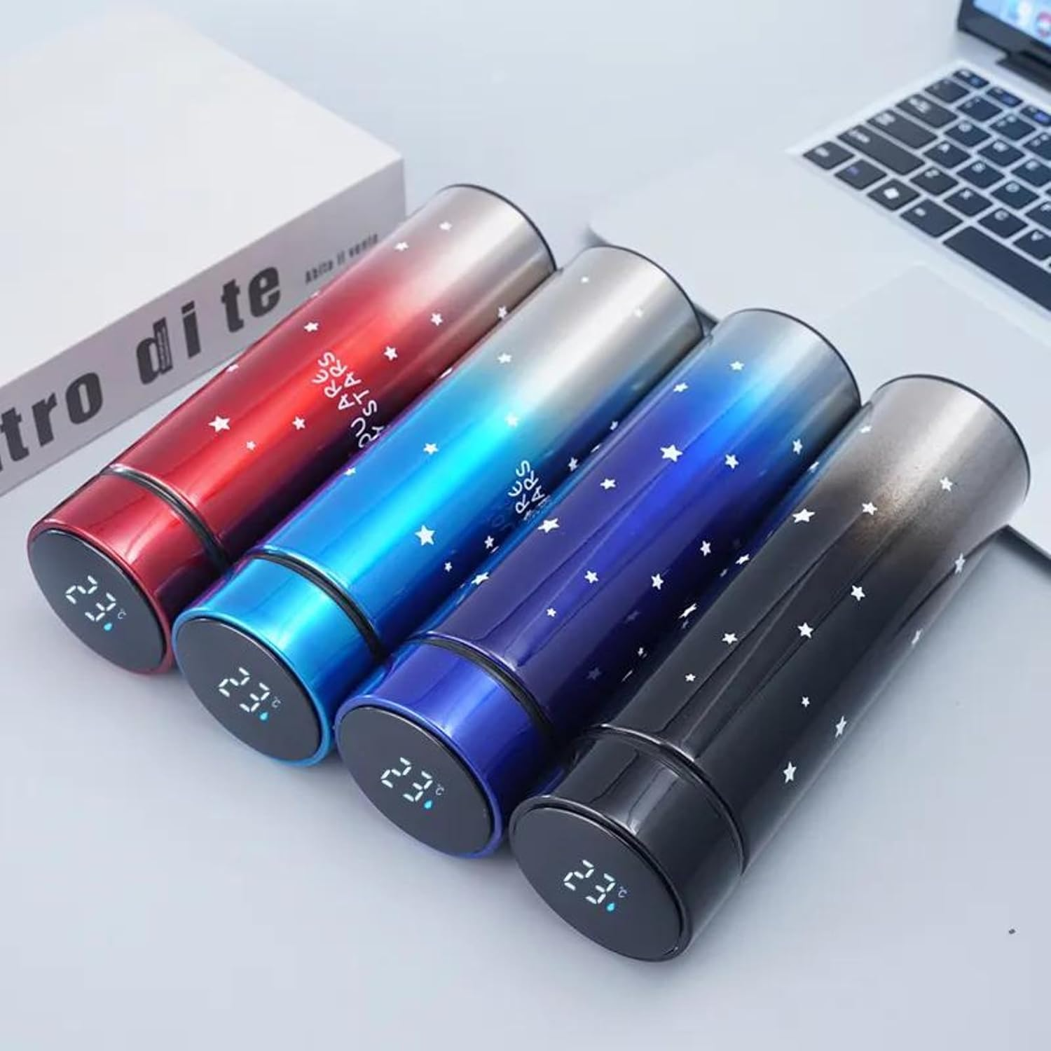 Star Print Temperature Smart Vacuum Insulated Thermos Water Bottle with Led Temperature Display,Stainless Steel Perfect for Hot and Cold Drinks (500ML)