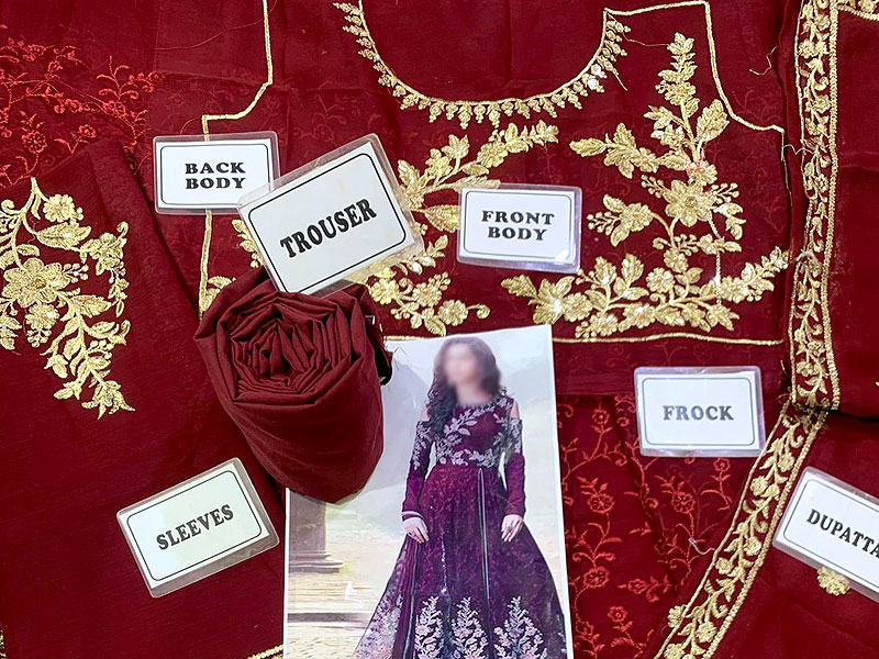 Chiffon Embroidered Maxi Dress 4-Side Embroidered Dupatta SM-07 Maroon
