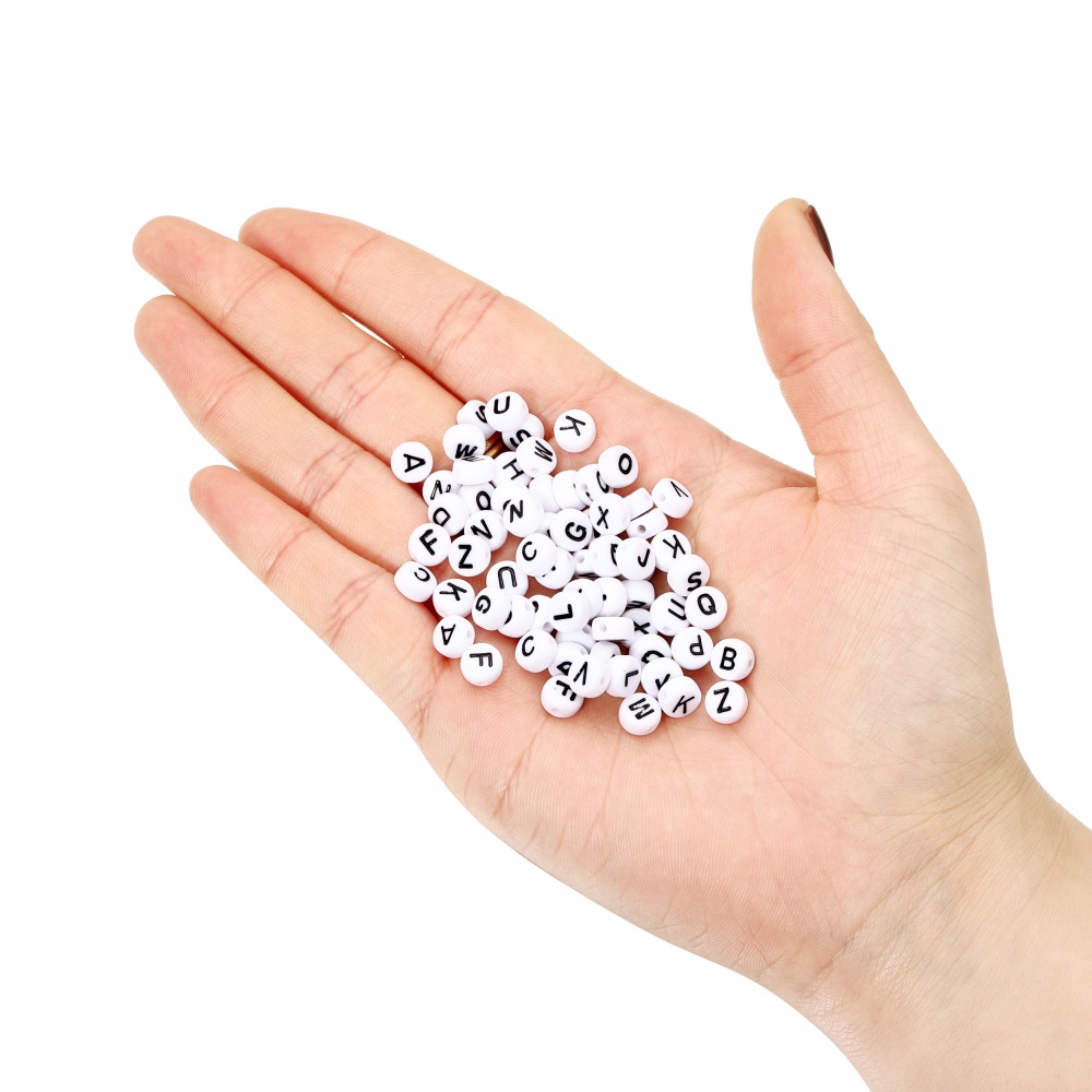 100 Pieces | Mixed White Round Alphabets Beads | Used in Making DIY Jewelry and Accessories