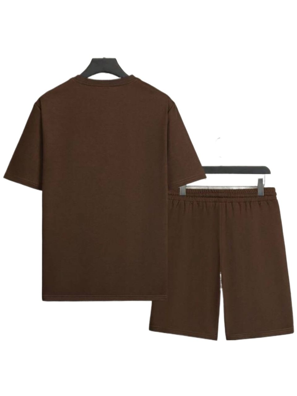 Men Casual Brown T-Shirt and Track Shorts Set with Print Full Tracksuit for Mens