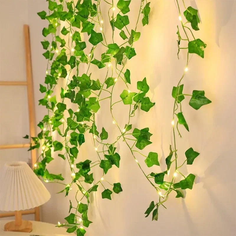 BOSTON'S STORE LED Fairy Lights with Artificial Plant Leaves bail with 10 ft String, Hanging bail, Fairy Lights, Battery Operated, Perfect for Home, Wedding, and Room Wall and home Decoration