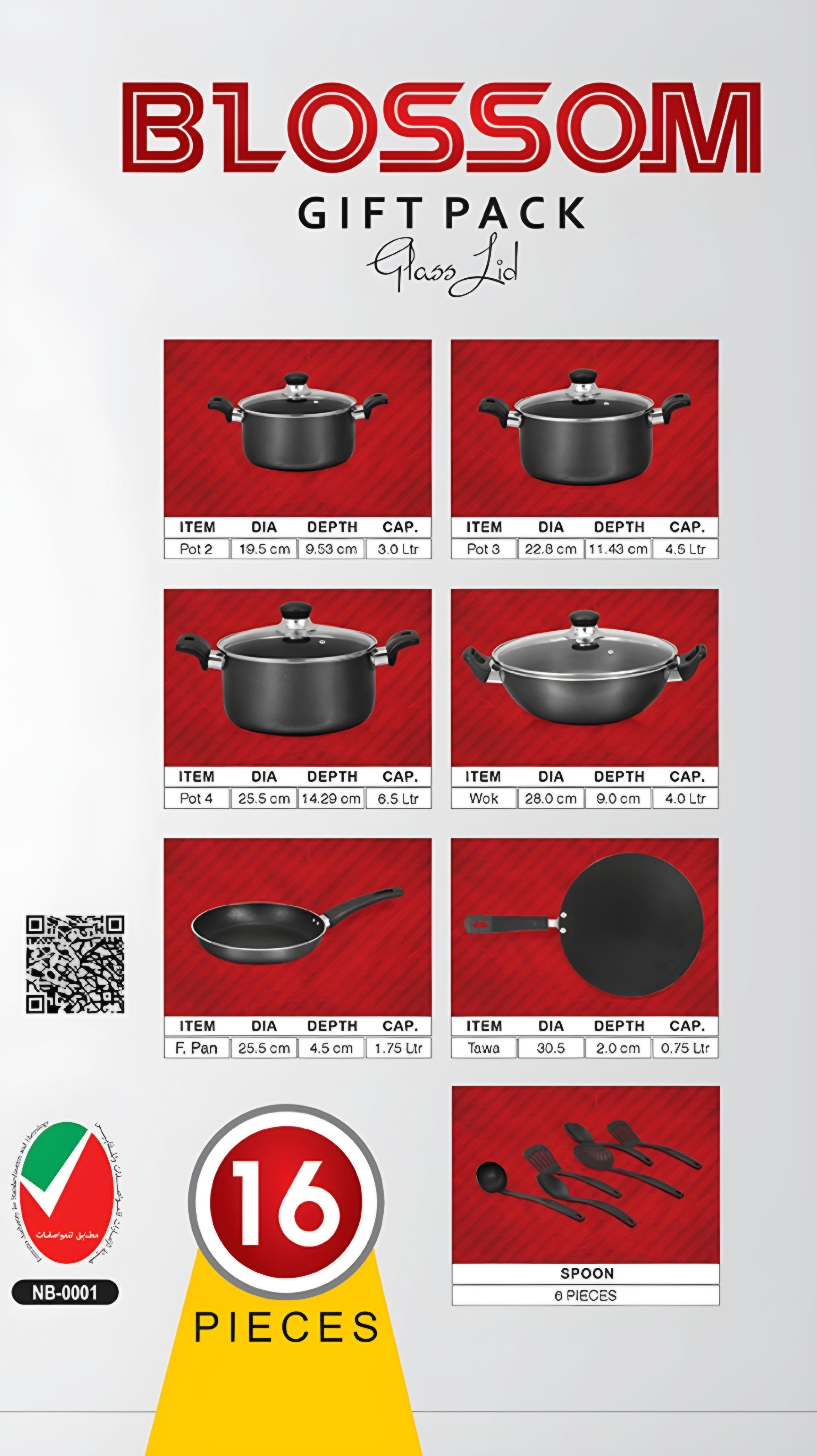 Sonex New Non stick Blosoom Cookware Sets Gift Pack of 16