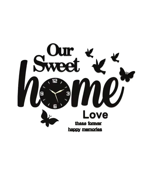 Sweet Home Butterflies and Birds Wall Clock, 3D Wooden Watch, Wall Clock, Wooden Wall Clocks, Wall Clocks for Bedroom, Clock. Sweet Home Wall Clock for your Sweet Home, Clock with light, Wall art
