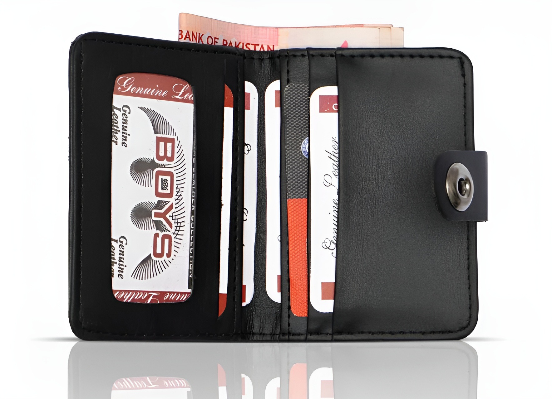 Genuine Leather Slim Bifold Wallet for Men - 5-Card Holder with Magnetic Closure