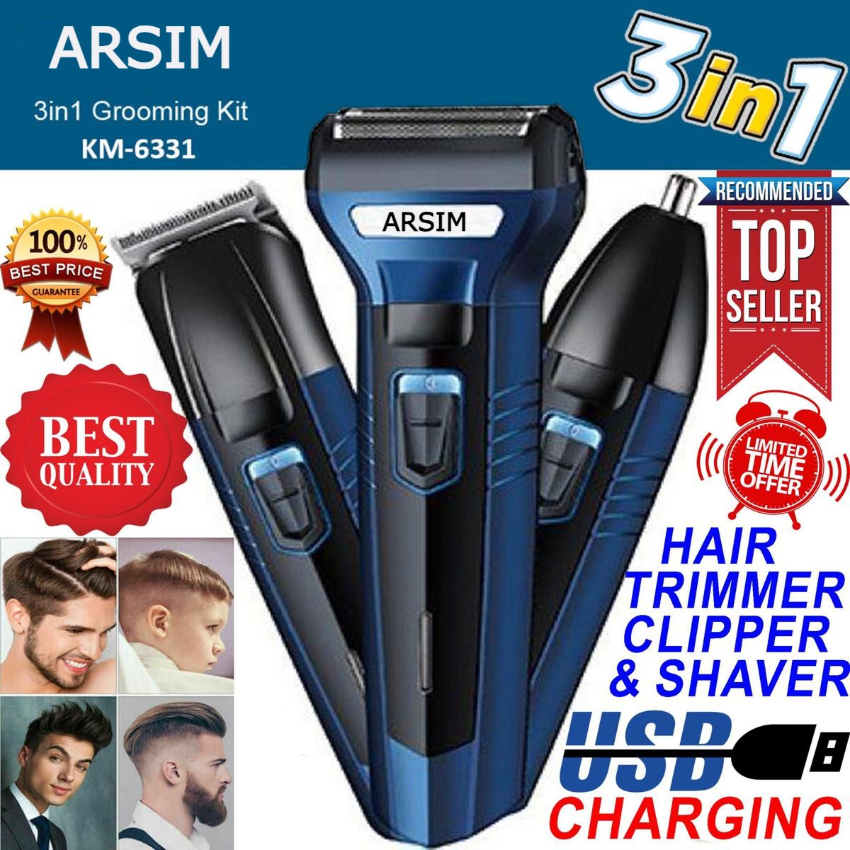 ARSIM Shaving Machine  3 In 1 Rechargeable Hair Clipper Shaver beard Styling Trimmer Hair Removal machine for men