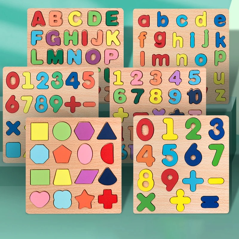 Educational learning letters numbers toy Alphabet Wooden Puzzle wooden matching game kids puzzle wooden board