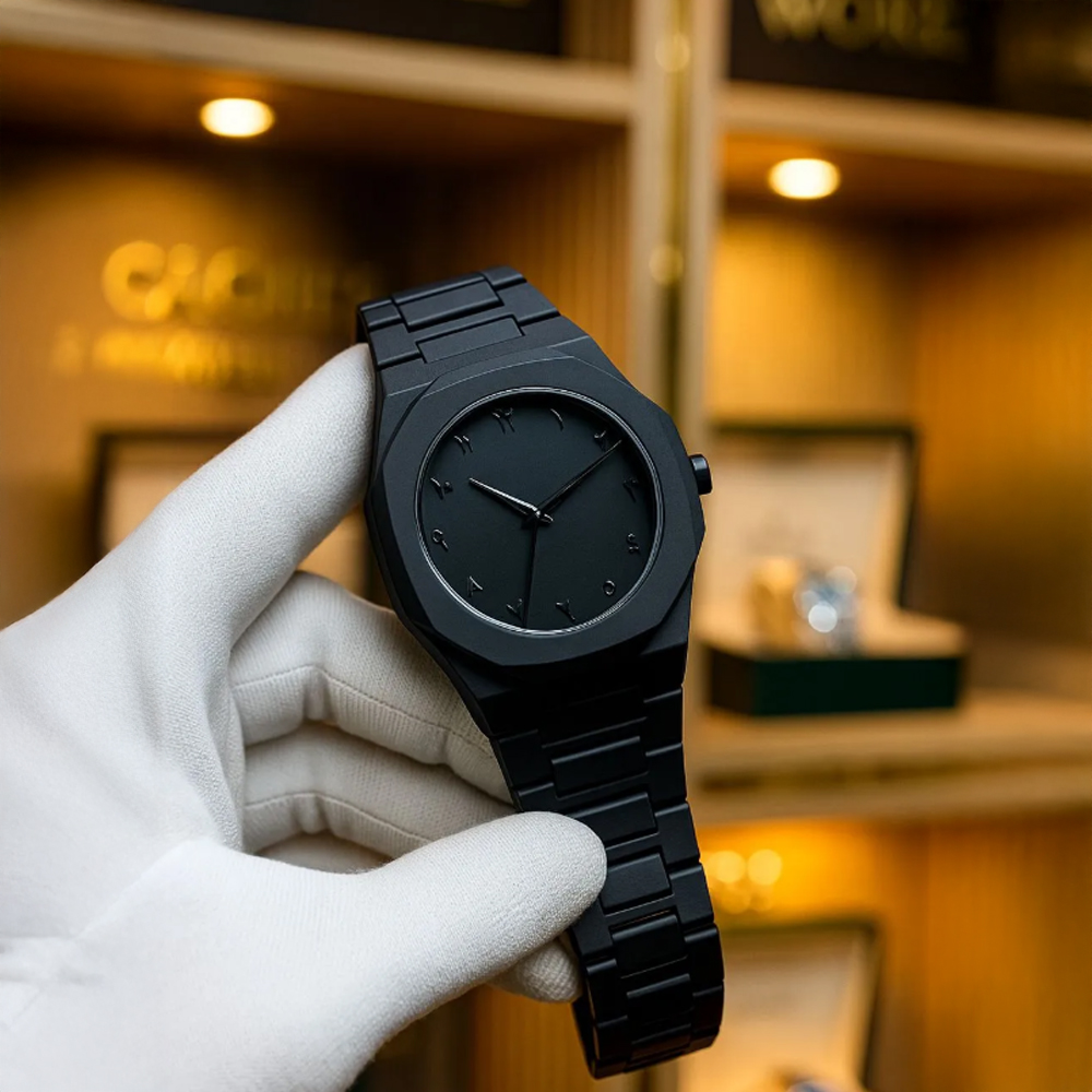 Black Arabic Aura Watch for Men | Original Luxury Black Matte Aura Arabic Dial Watch | High Quality Carbon Fiber 43g Arabic Watch with Butterfly Lock | Best Stylish Gift Watch For Boys & Men 2025
