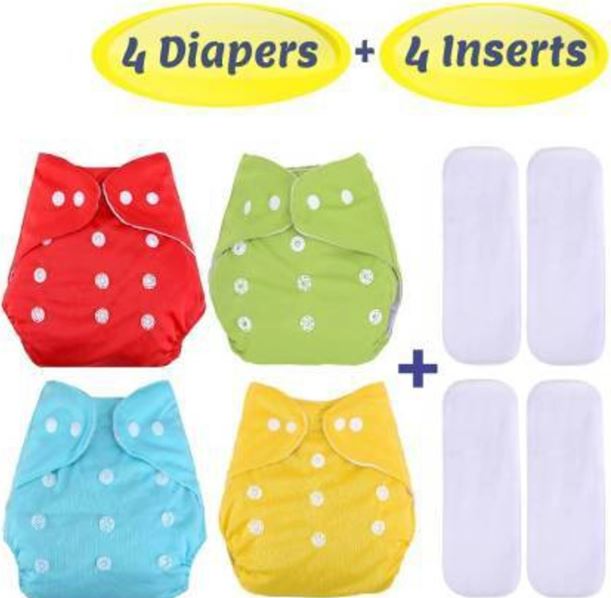 Washable Reusable Adjustable Cloth Diaper Nappy For New Born (1/2 and 4 Diaper+liners disposable inner inserts )