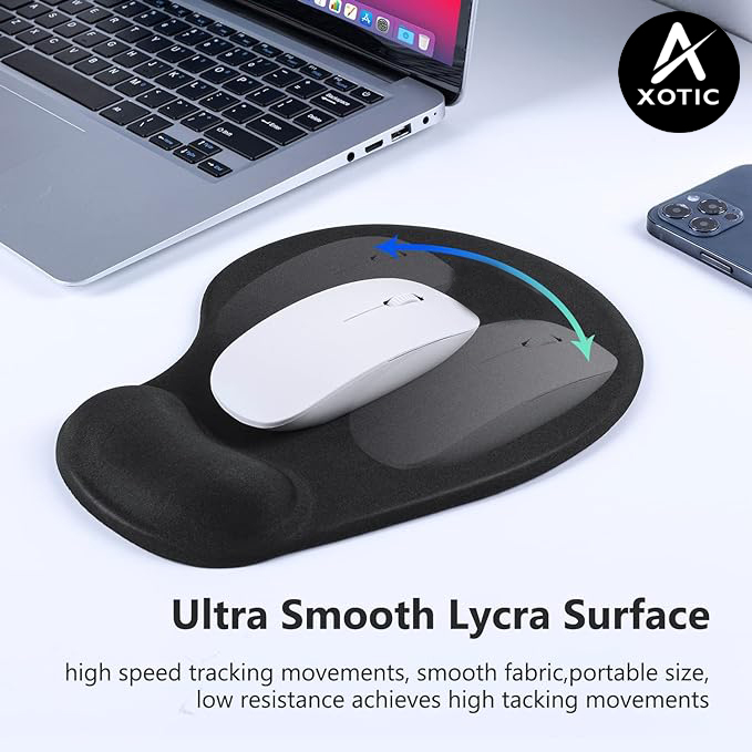 Axotic Mouse Mat with Gel Cushion, Washable Mouse Mat, Ergonomic Mouse Pawith Wrist Pad, Hand Rest, Easy Pain Relief, Non-Slip, Durable for Computer, Laptop, Notebook, Black
