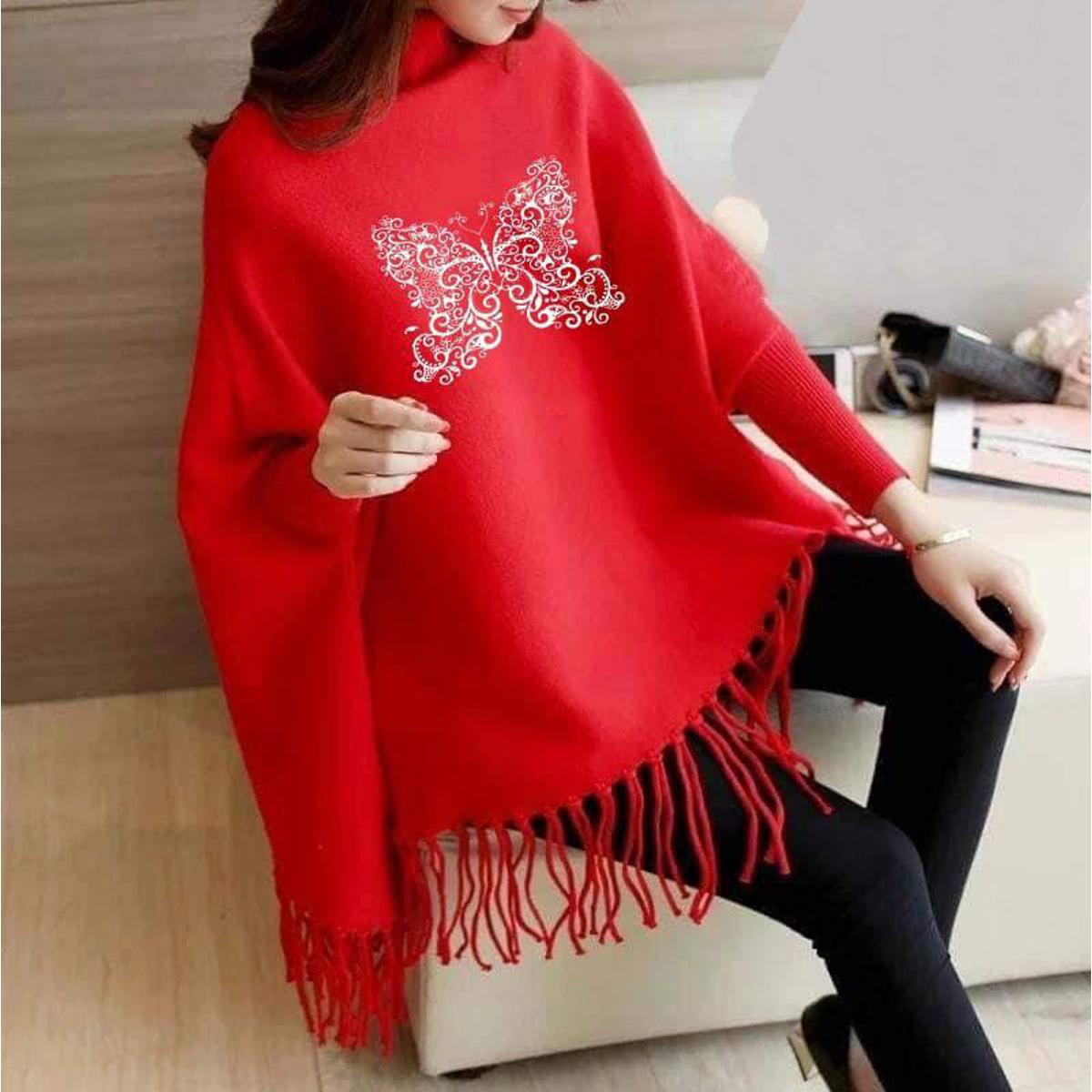 Butterfly Women's Bat-Wing Style Printed Fleece Poncho