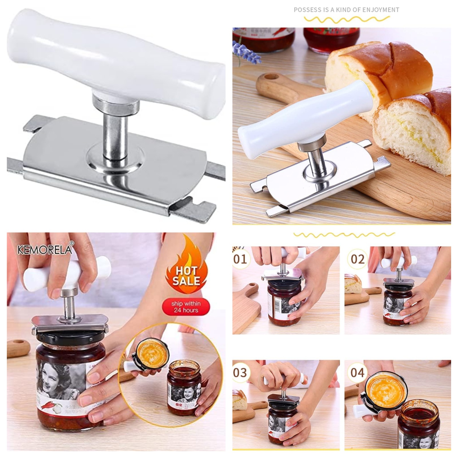 Stainless Steel Adjustable Can Opener Kitchen Spiral Twist Jar