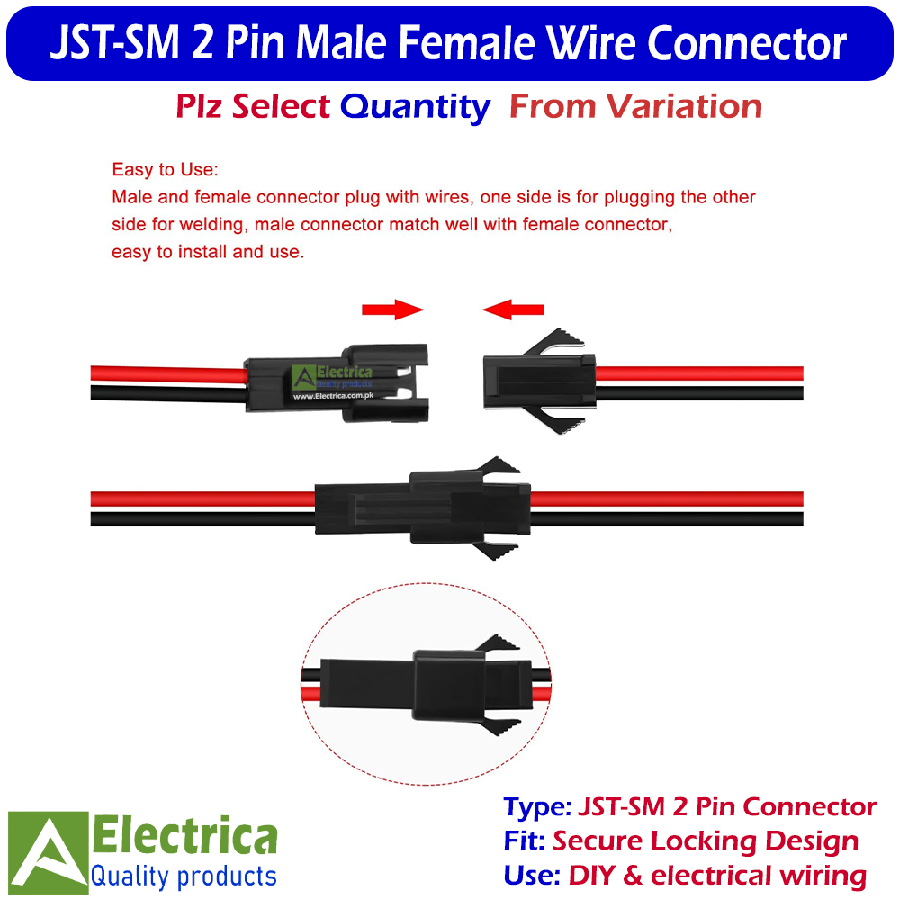 5/15/50 Pairs Mini Micro JST-SM 2 Pin Plug Connector, Micro Electrical Male and Female Wire Cable Connector by Electrica