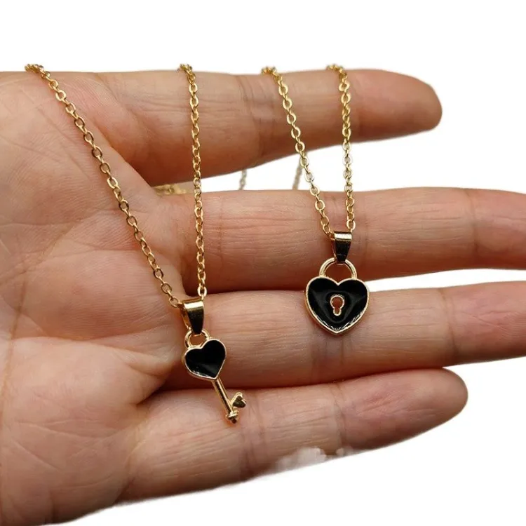Cheap Couple Key Love Lock Necklace Simple Design Love Heart