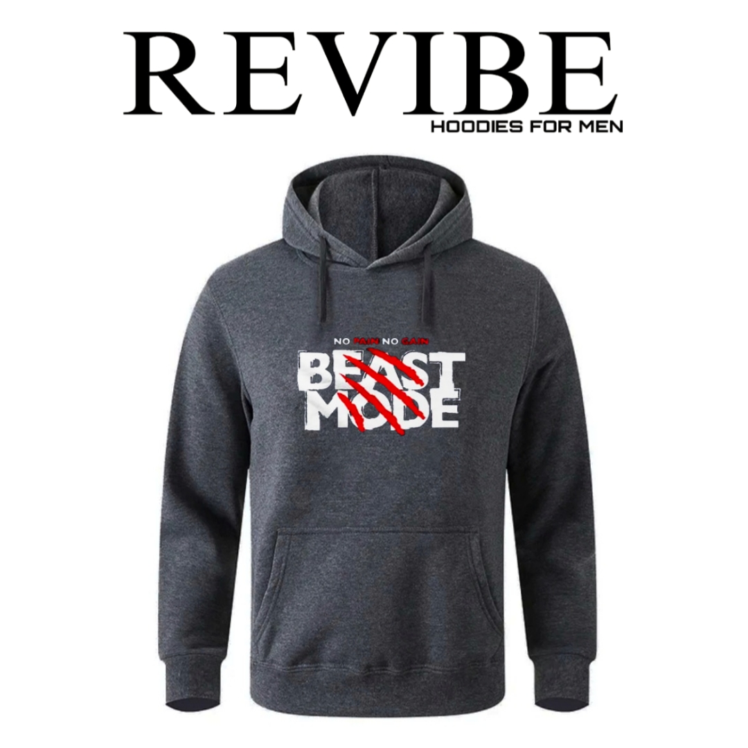 REVIBE - Black Beast Mode Printed Hoodies For Men