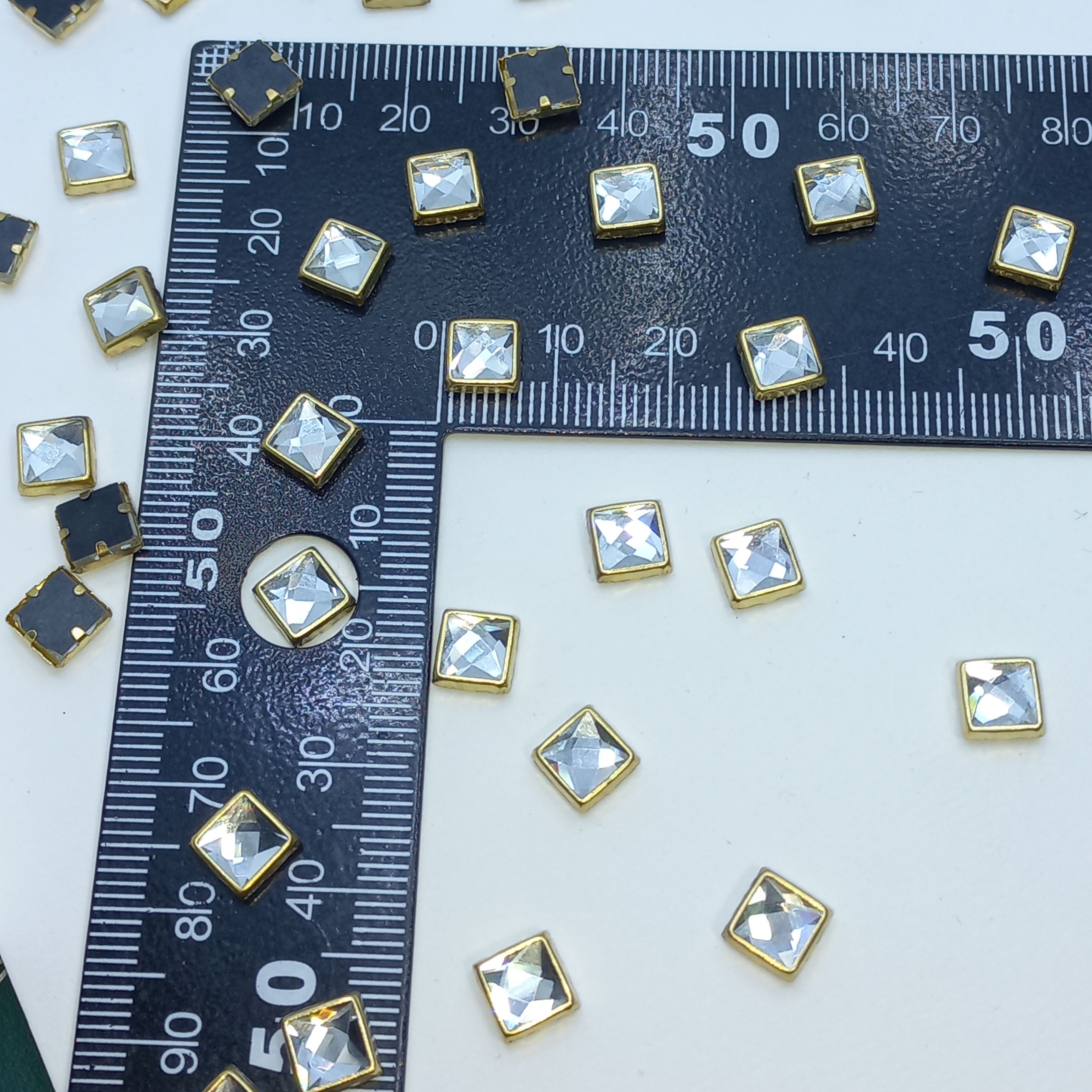 Metal Kundan Stone Square Beads – 50pcs DIY Jewelry & Craft Findings