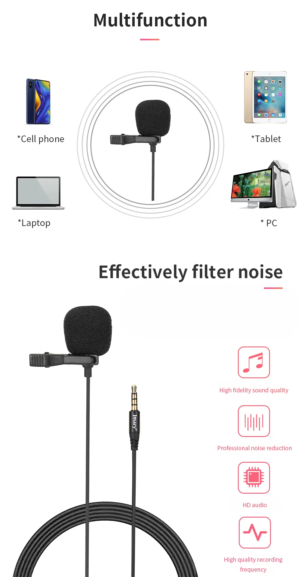 Jmary MC-R1 3.5mm Lavalier Collar Microphone 2M Wire Length with Metal Clip 18 17db6a87481b1ad494bed7e53b5c976c