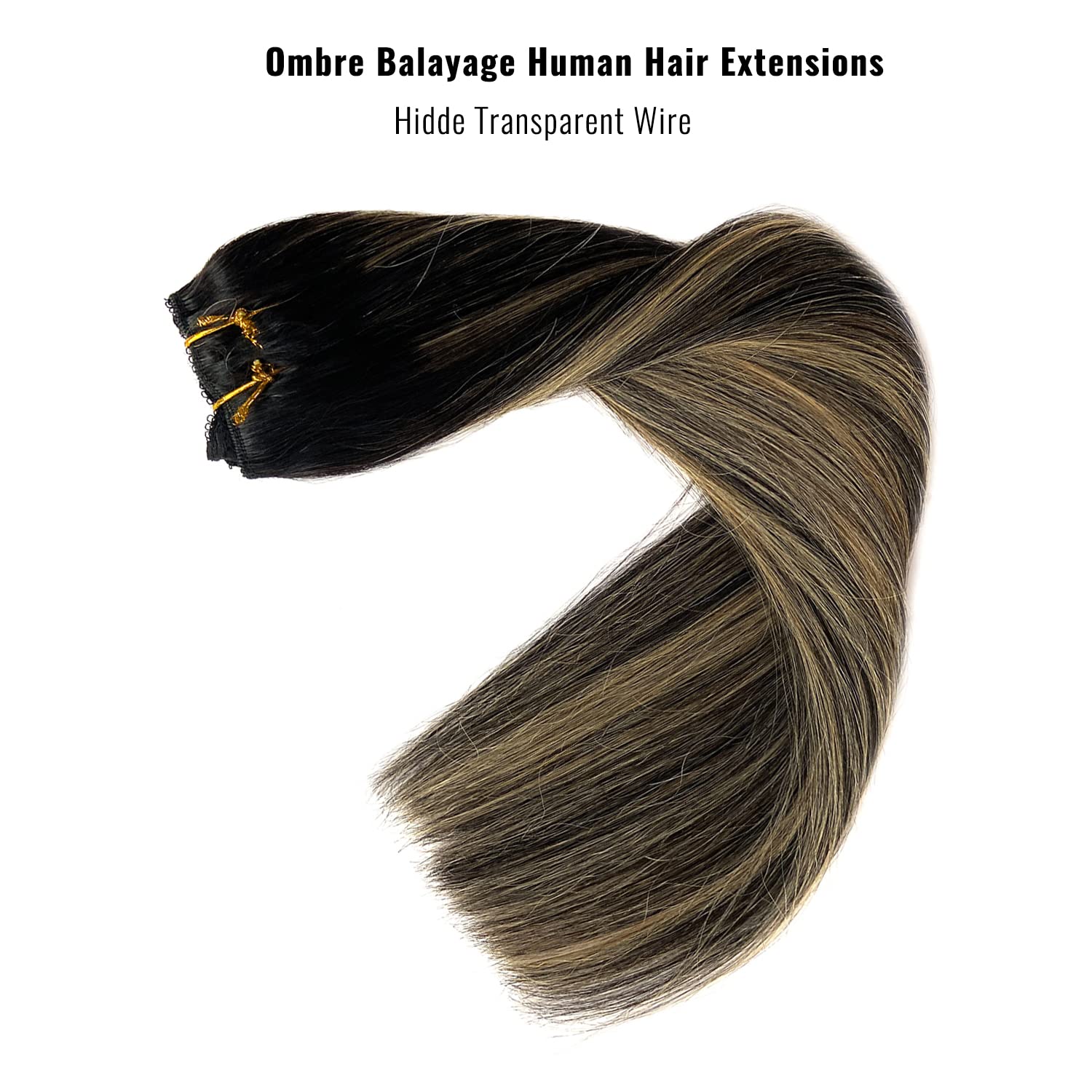 Hair Extensions wig, Black to Golden Blonde Hair Flip in Extensions with Transparent Wire Secret Hair Extensions 16 Inch 80g