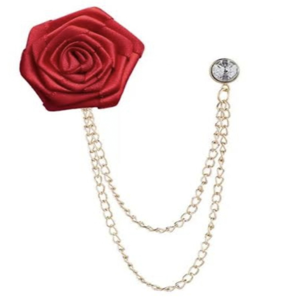 Flower Brooch With Chain + Pocket Square / Rose Chain Brooches For Men
