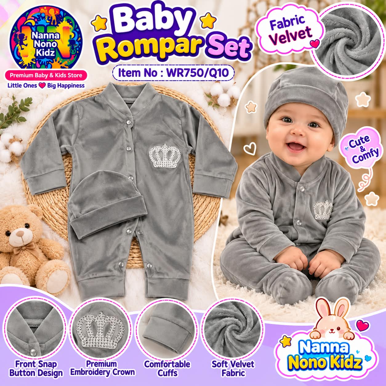 Newborn Baba Baby Turkish Romper – 2 Piece Set  Size: 0–3 Months | Winter Wear | Valvet Premium Quality