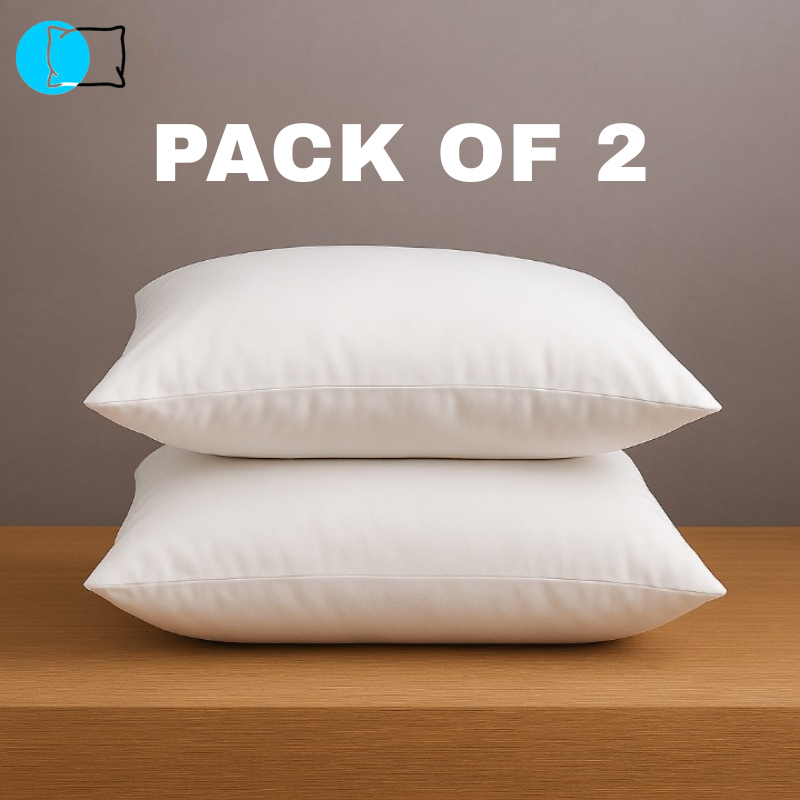 Pack Of 2 - Pillow - White Pillow - Ball Fiber Pillows for Bed | Soft Polyester Fiber Sleeping Pillows with Zip Closure | Lightweight & Non-Allergic | Back & Side Sleeper Pillow